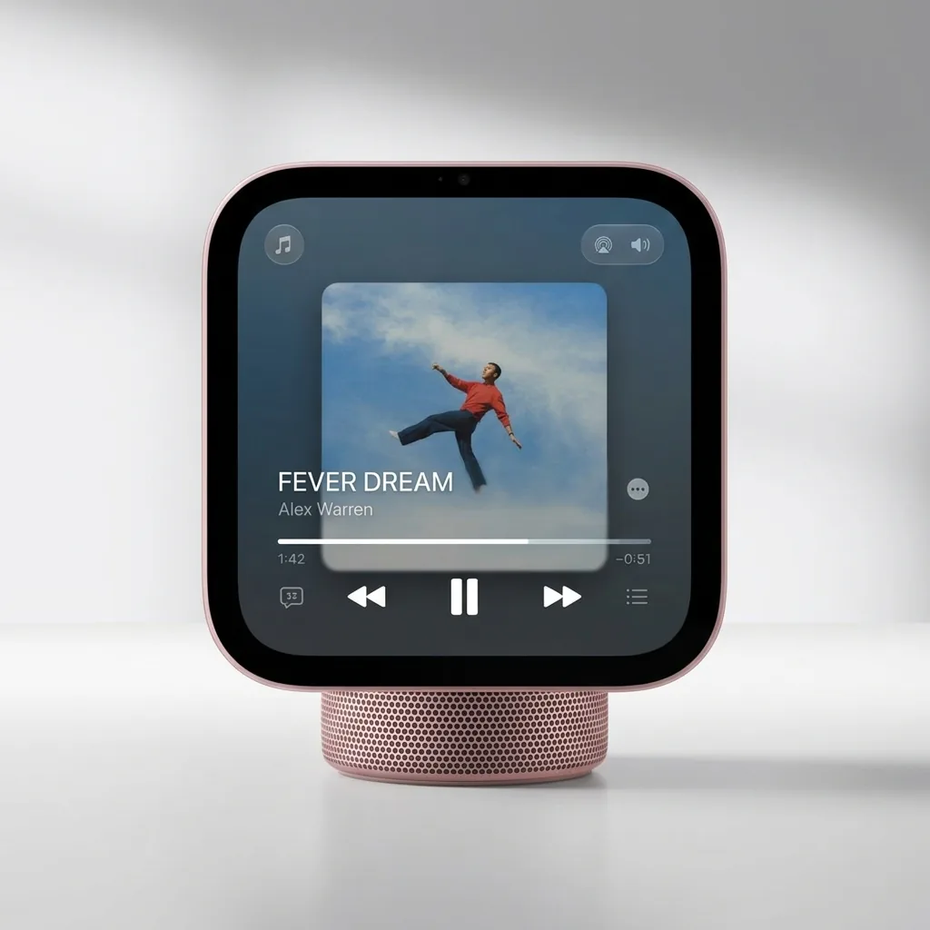 AI render of the Apple HomeView tabletop display in rose pink