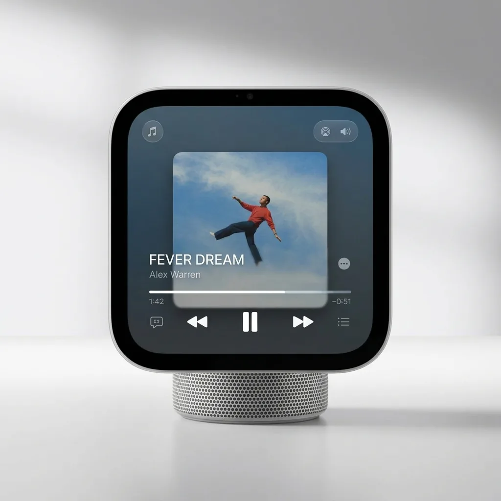AI render of the Apple HomeView tabletop display in silver — main product image